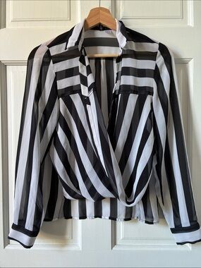 DIVIDED Black & White Striped Sheer Blouse